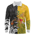 Aotearoa New Zealand And Australia Basketball Custom Long Sleeve Polo Shirt Maori Tribal Tattoo And Aboriginal Dot Art Heritage