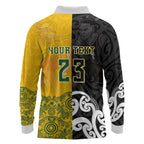 Aotearoa New Zealand And Australia Basketball Custom Long Sleeve Polo Shirt Maori Tribal Tattoo And Aboriginal Dot Art Heritage