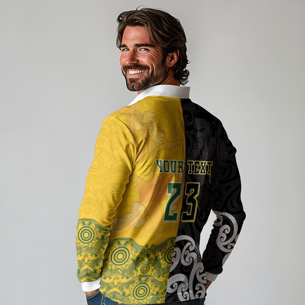 Aotearoa New Zealand And Australia Basketball Custom Long Sleeve Polo Shirt Maori Tribal Tattoo And Aboriginal Dot Art Heritage