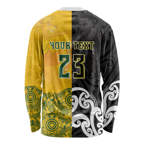 Aotearoa New Zealand And Australia Basketball Custom Long Sleeve Shirt Maori Tribal Tattoo And Aboriginal Dot Art Heritage