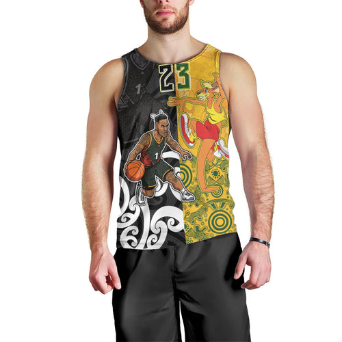 Aotearoa New Zealand And Australia Basketball Custom Men Tank Top Maori Tribal Tattoo And Aboriginal Dot Art Heritage