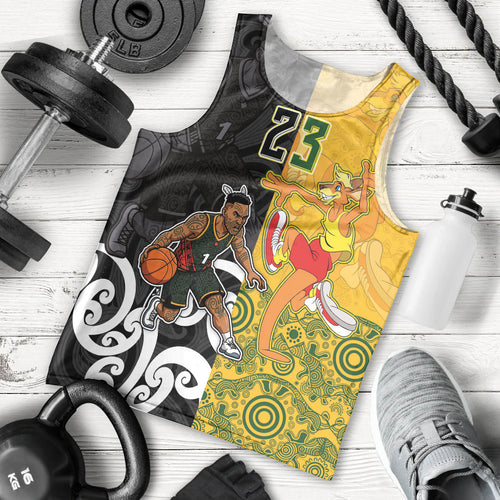 Aotearoa New Zealand And Australia Basketball Custom Men Tank Top Maori Tribal Tattoo And Aboriginal Dot Art Heritage