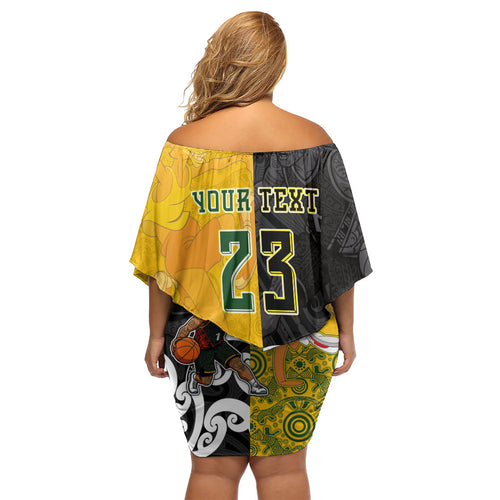 Aotearoa New Zealand And Australia Basketball Custom Off Shoulder Short Dress Maori Tribal Tattoo And Aboriginal Dot Art Heritage