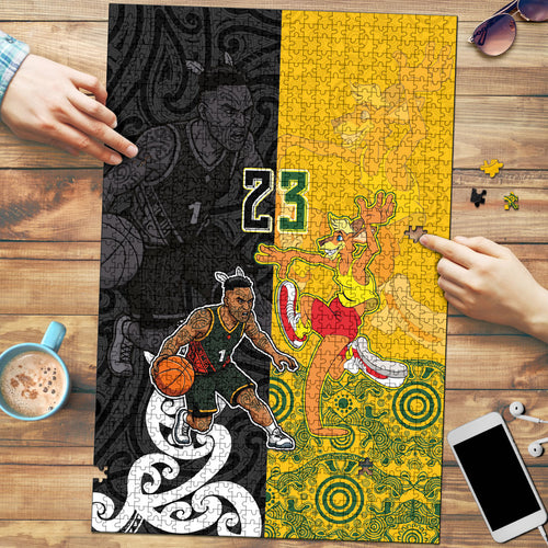 Aotearoa New Zealand And Australia Basketball Custom Puzzle Maori Tribal Tattoo And Aboriginal Dot Art Heritage