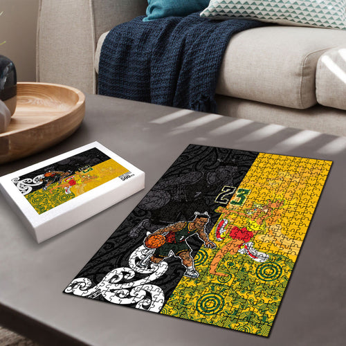 Aotearoa New Zealand And Australia Basketball Custom Puzzle Maori Tribal Tattoo And Aboriginal Dot Art Heritage
