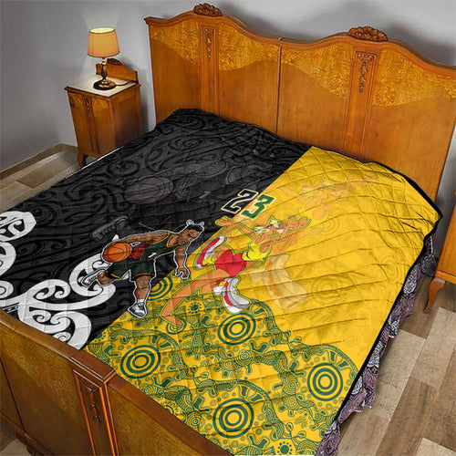 Aotearoa New Zealand And Australia Basketball Custom Quilt Maori Tribal Tattoo And Aboriginal Dot Art Heritage