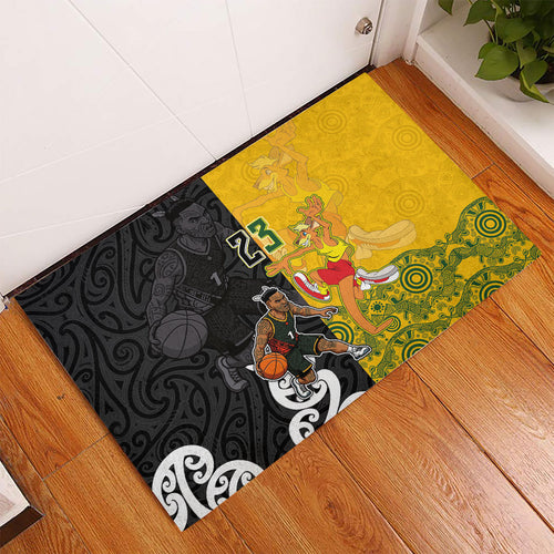 Aotearoa New Zealand And Australia Basketball Custom Rubber Doormat Maori Tribal Tattoo And Aboriginal Dot Art Heritage