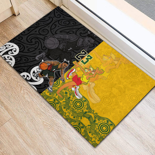 Aotearoa New Zealand And Australia Basketball Custom Rubber Doormat Maori Tribal Tattoo And Aboriginal Dot Art Heritage