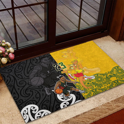 Aotearoa New Zealand And Australia Basketball Custom Rubber Doormat Maori Tribal Tattoo And Aboriginal Dot Art Heritage