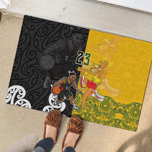Aotearoa New Zealand And Australia Basketball Custom Rubber Doormat Maori Tribal Tattoo And Aboriginal Dot Art Heritage