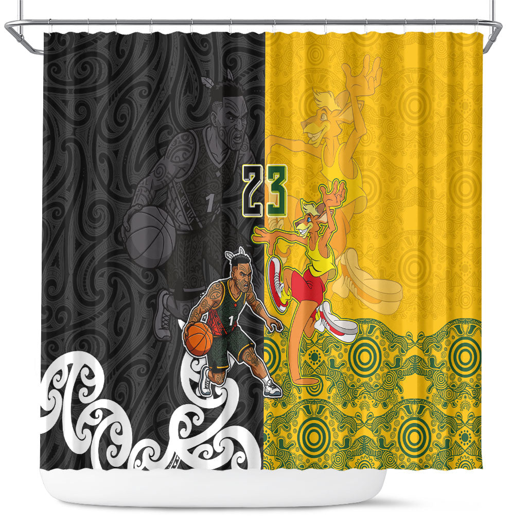 Aotearoa New Zealand And Australia Basketball Custom Shower Curtain Maori Tribal Tattoo And Aboriginal Dot Art Heritage