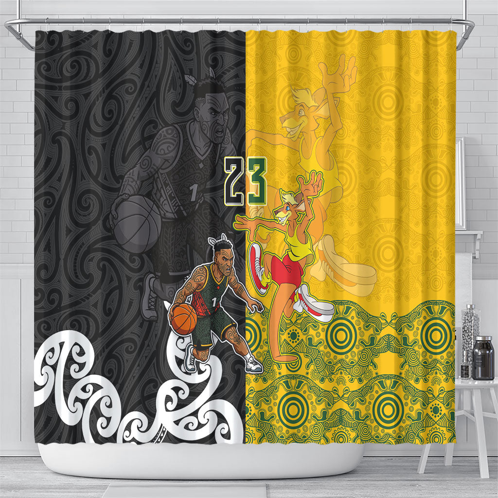 Aotearoa New Zealand And Australia Basketball Custom Shower Curtain Maori Tribal Tattoo And Aboriginal Dot Art Heritage
