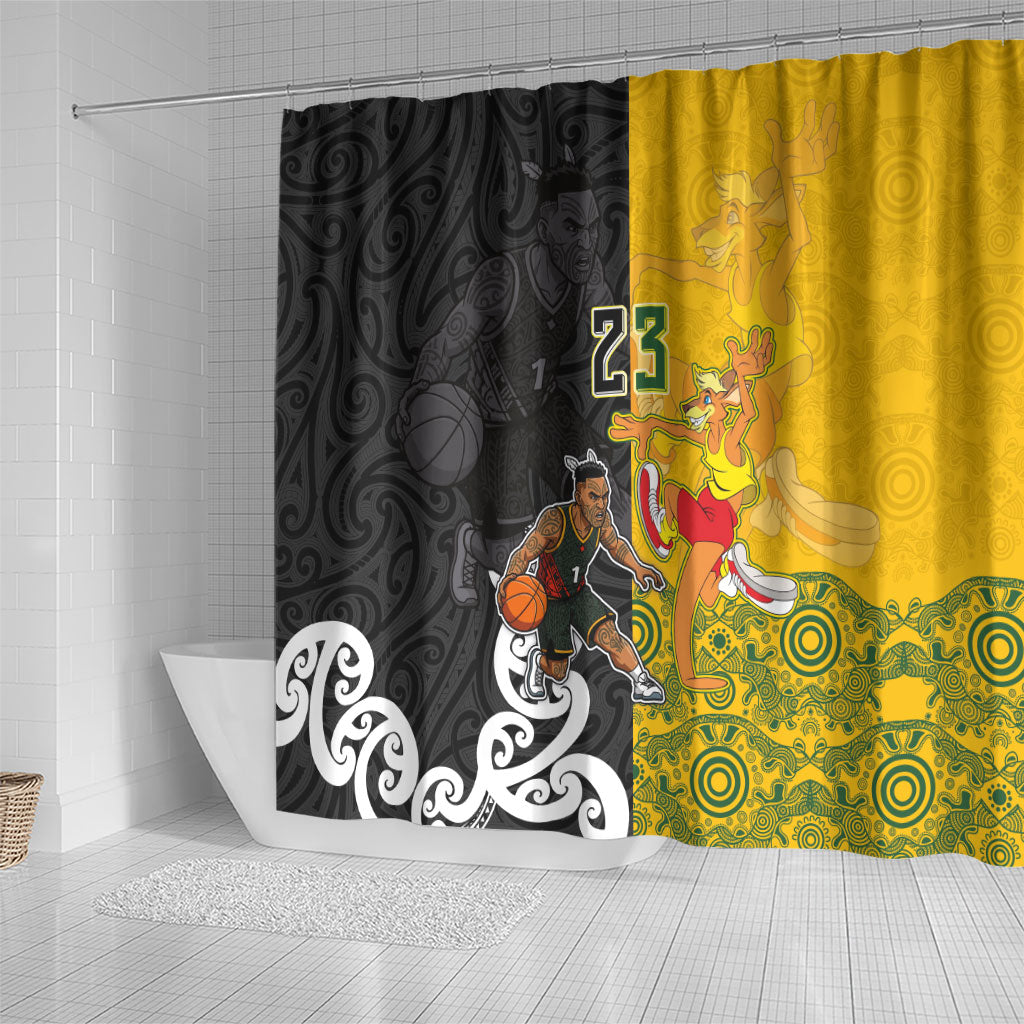 Aotearoa New Zealand And Australia Basketball Custom Shower Curtain Maori Tribal Tattoo And Aboriginal Dot Art Heritage