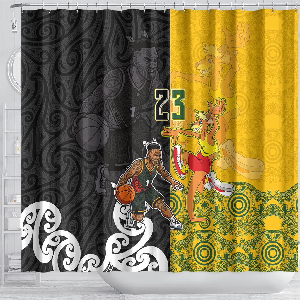 Aotearoa New Zealand And Australia Basketball Custom Shower Curtain Maori Tribal Tattoo And Aboriginal Dot Art Heritage