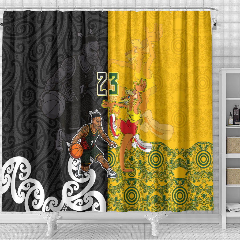 Aotearoa New Zealand And Australia Basketball Custom Shower Curtain Maori Tribal Tattoo And Aboriginal Dot Art Heritage