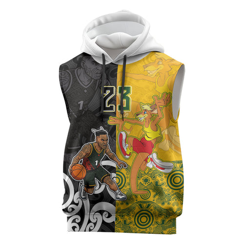 Aotearoa New Zealand And Australia Basketball Custom Sleeveless Hoodie Maori Tribal Tattoo And Aboriginal Dot Art Heritage