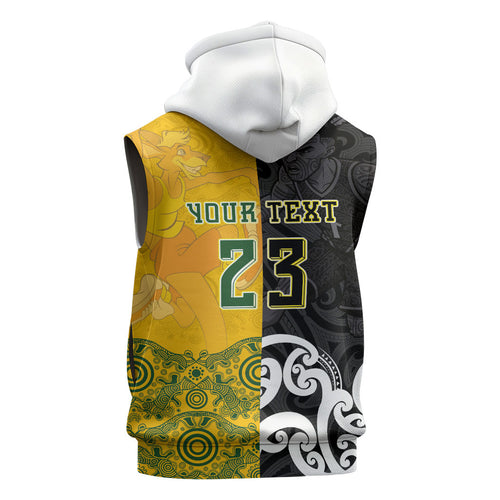 Aotearoa New Zealand And Australia Basketball Custom Sleeveless Hoodie Maori Tribal Tattoo And Aboriginal Dot Art Heritage