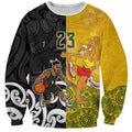 Aotearoa New Zealand And Australia Basketball Custom Sweatshirt Maori Tribal Tattoo And Aboriginal Dot Art Heritage