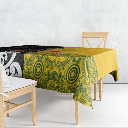 Aotearoa New Zealand And Australia Basketball Custom Tablecloth Maori Tribal Tattoo And Aboriginal Dot Art Heritage