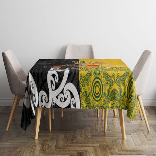 Aotearoa New Zealand And Australia Basketball Custom Tablecloth Maori Tribal Tattoo And Aboriginal Dot Art Heritage