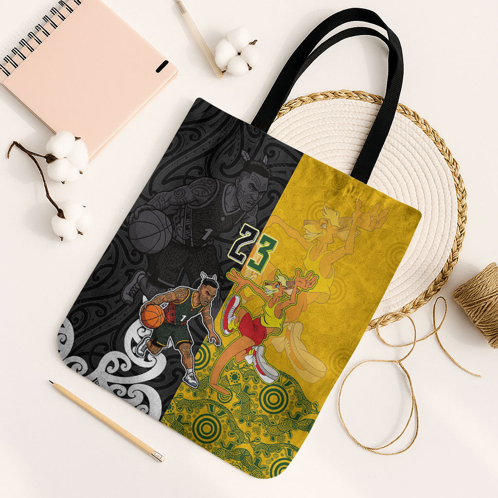 Aotearoa New Zealand And Australia Basketball Custom Tote Bag Maori Tribal Tattoo And Aboriginal Dot Art Heritage
