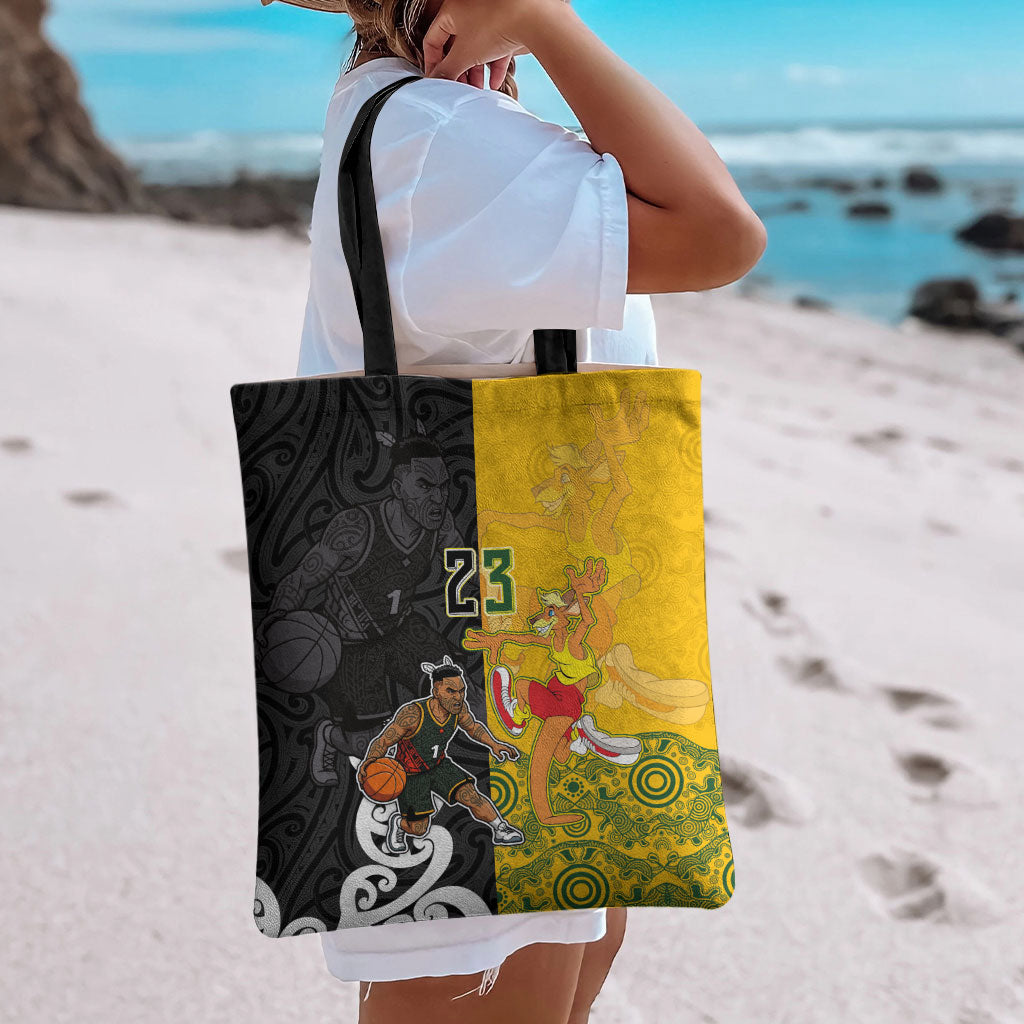 Aotearoa New Zealand And Australia Basketball Custom Tote Bag Maori Tribal Tattoo And Aboriginal Dot Art Heritage