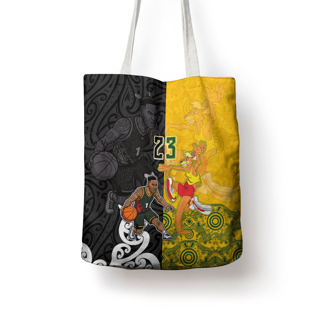 Aotearoa New Zealand And Australia Basketball Custom Tote Bag Maori Tribal Tattoo And Aboriginal Dot Art Heritage