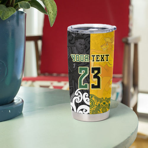 Aotearoa New Zealand And Australia Basketball Custom Tumbler Cup Maori Tribal Tattoo And Aboriginal Dot Art Heritage