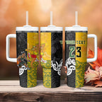 Aotearoa New Zealand And Australia Basketball Custom Tumbler With Handle Maori Tribal Tattoo And Aboriginal Dot Art Heritage