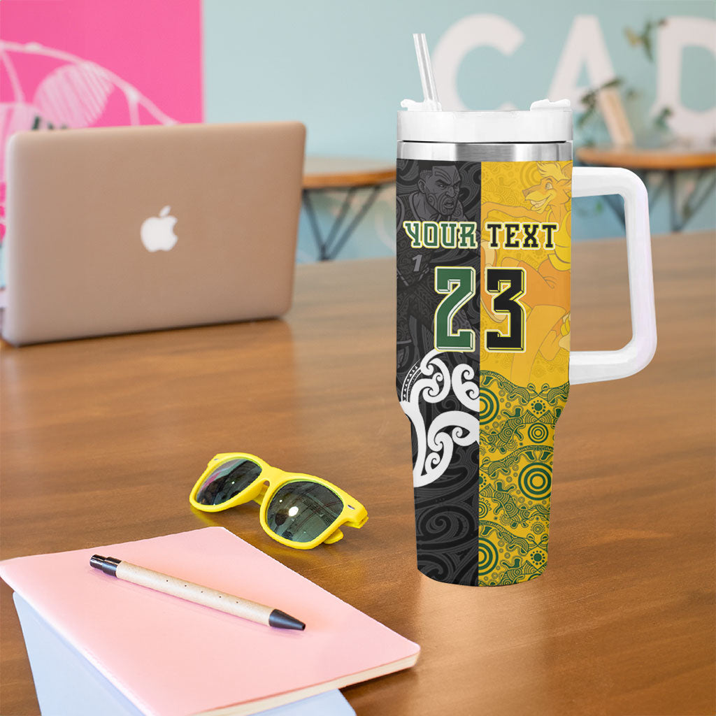 Aotearoa New Zealand And Australia Basketball Custom Tumbler With Handle Maori Tribal Tattoo And Aboriginal Dot Art Heritage