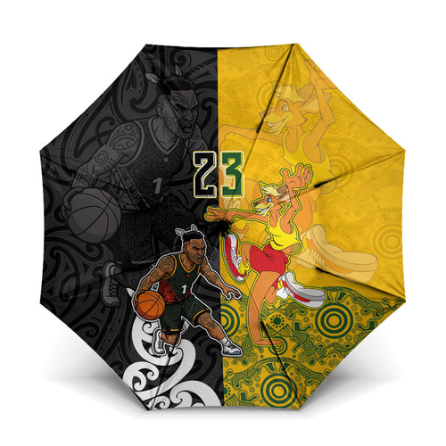 Aotearoa New Zealand And Australia Basketball Custom Umbrella Maori Tribal Tattoo And Aboriginal Dot Art Heritage