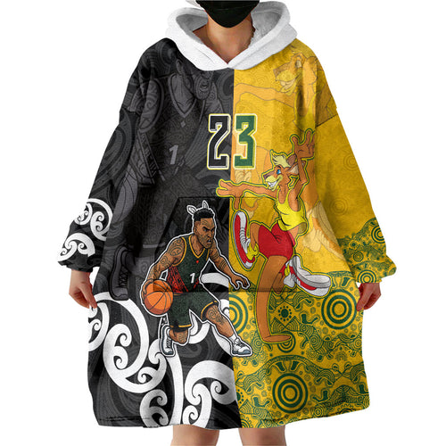 Aotearoa New Zealand And Australia Basketball Custom Wearable Blanket Hoodie Maori Tribal Tattoo And Aboriginal Dot Art Heritage