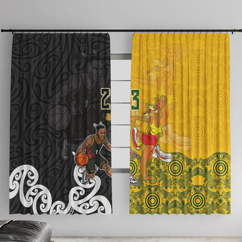 Aotearoa New Zealand And Australia Basketball Custom Window Curtain Maori Tribal Tattoo And Aboriginal Dot Art Heritage