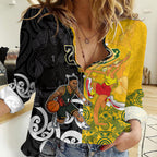 Aotearoa New Zealand And Australia Basketball Custom Women Casual Shirt Maori Tribal Tattoo And Aboriginal Dot Art Heritage