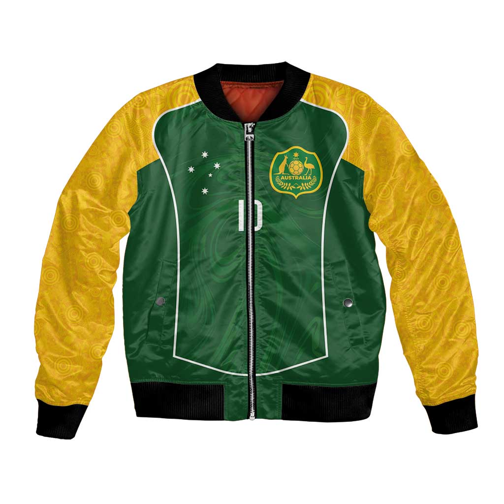 Custom Australia Football Bomber Jacket Aboriginal Pattern Sporty Style-Green Color - Aussie Hoodie