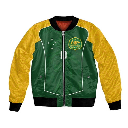Custom Australia Football Bomber Jacket Aboriginal Pattern Sporty Style-Green Color - Aussie Hoodie