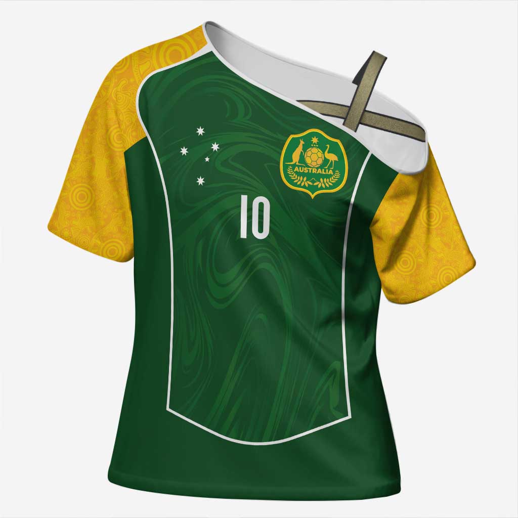 Custom Australia Football Cross Shoulder Shirt Aboriginal Pattern Sporty Style-Green Color - Aussie Hoodie