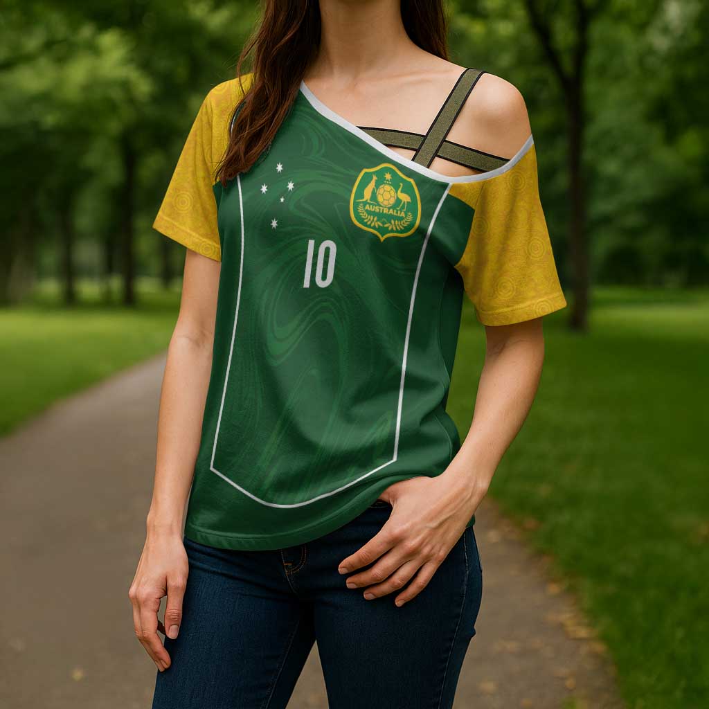Custom Australia Football Cross Shoulder Shirt Aboriginal Pattern Sporty Style-Green Color - Aussie Hoodie