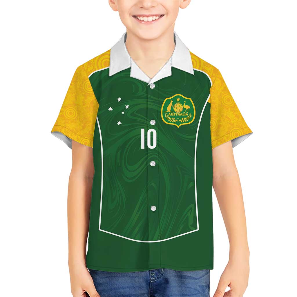 Custom Australia Football Kid Hawaiian Shirt Aboriginal Pattern Sporty Style-Green Color - Aussie Hoodie