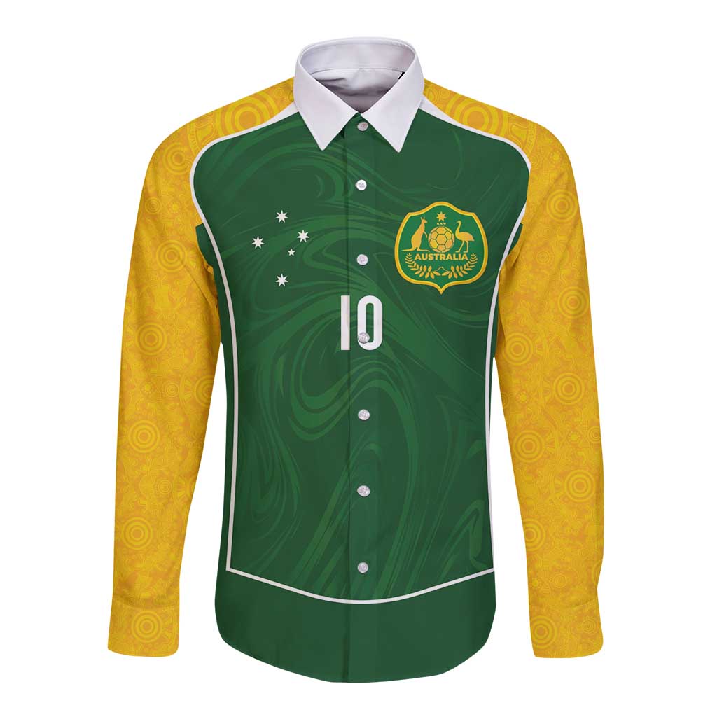 Custom Australia Football Long Sleeve Button Shirt Aboriginal Pattern Sporty Style-Green Color - Aussie Hoodie