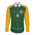 Custom Australia Football Long Sleeve Button Shirt Aboriginal Pattern Sporty Style-Green Color - Aussie Hoodie