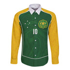 Custom Australia Football Long Sleeve Button Shirt Aboriginal Pattern Sporty Style-Green Color - Aussie Hoodie