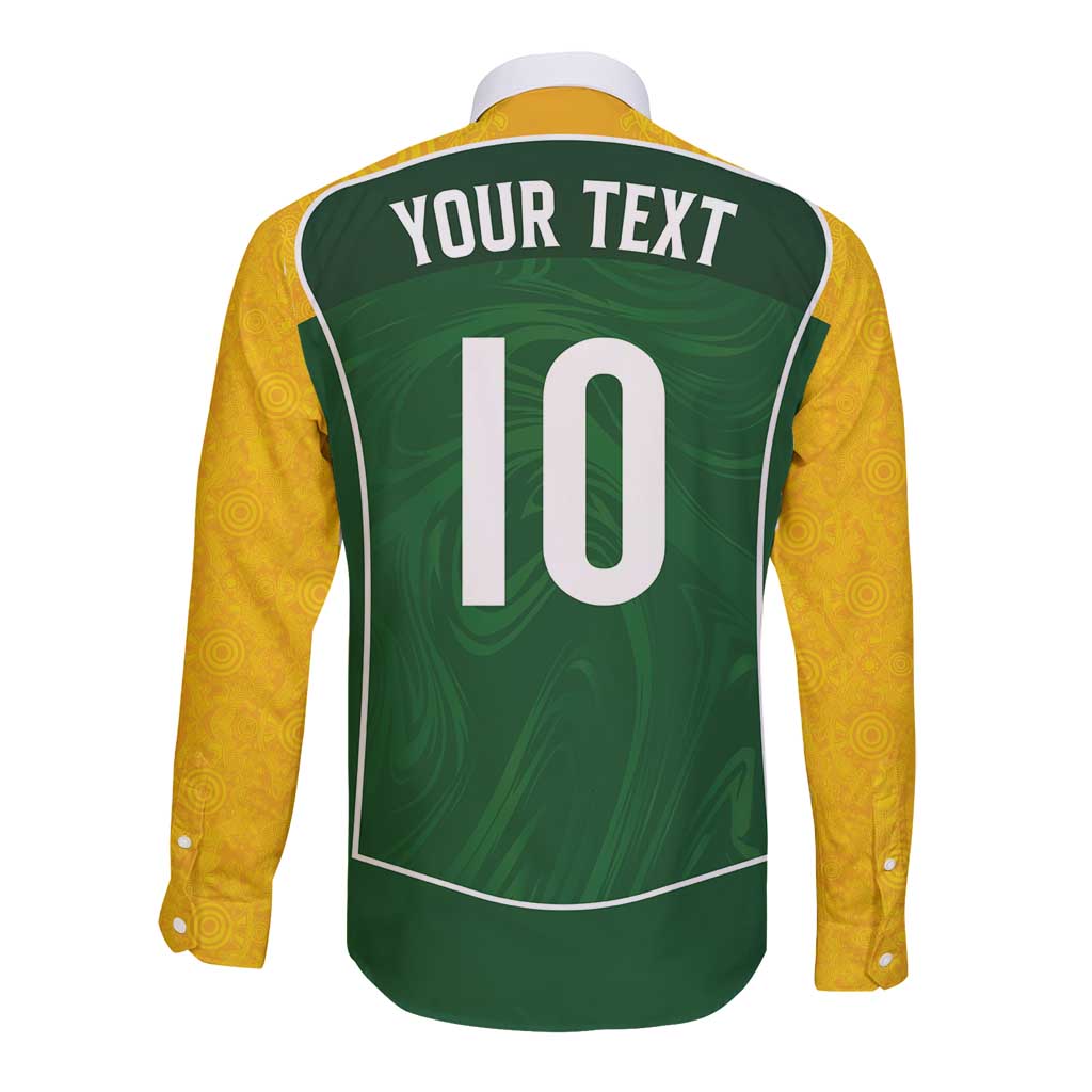 Custom Australia Football Long Sleeve Button Shirt Aboriginal Pattern Sporty Style-Green Color - Aussie Hoodie