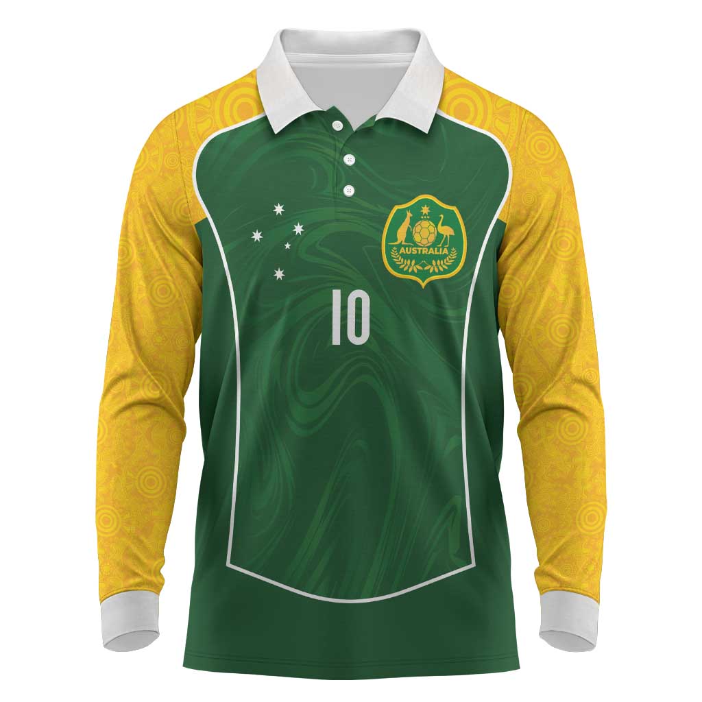 Custom Australia Football Long Sleeve Polo Shirt Aboriginal Pattern Sporty Style-Green Color - Aussie Hoodie