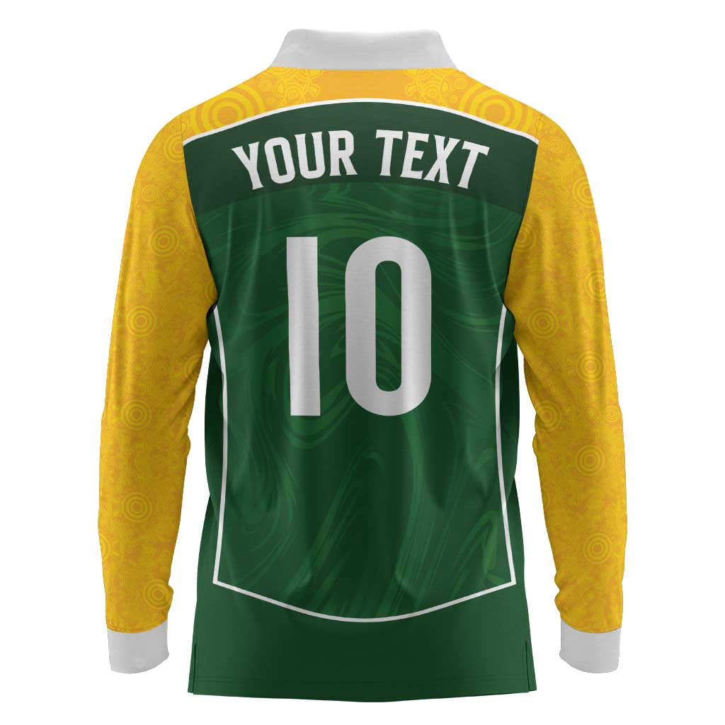 Custom Australia Football Long Sleeve Polo Shirt Aboriginal Pattern Sporty Style-Green Color - Aussie Hoodie