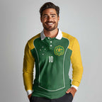 Custom Australia Football Long Sleeve Polo Shirt Aboriginal Pattern Sporty Style-Green Color - Aussie Hoodie