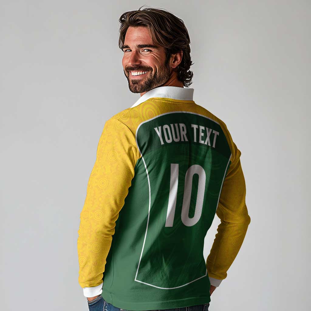 Custom Australia Football Long Sleeve Polo Shirt Aboriginal Pattern Sporty Style-Green Color - Aussie Hoodie