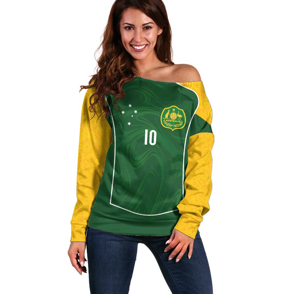 Custom Australia Football Off Shoulder Sweater Aboriginal Pattern Sporty Style-Green Color - Aussie Hoodie