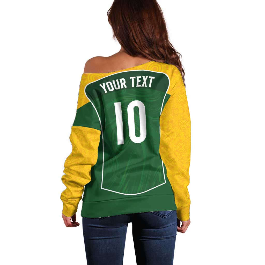 Custom Australia Football Off Shoulder Sweater Aboriginal Pattern Sporty Style-Green Color - Aussie Hoodie