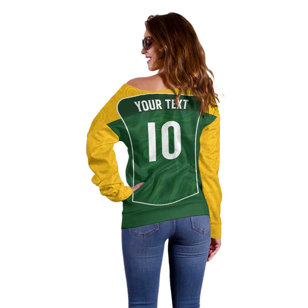 Custom Australia Football Off Shoulder Sweater Aboriginal Pattern Sporty Style-Green Color - Aussie Hoodie